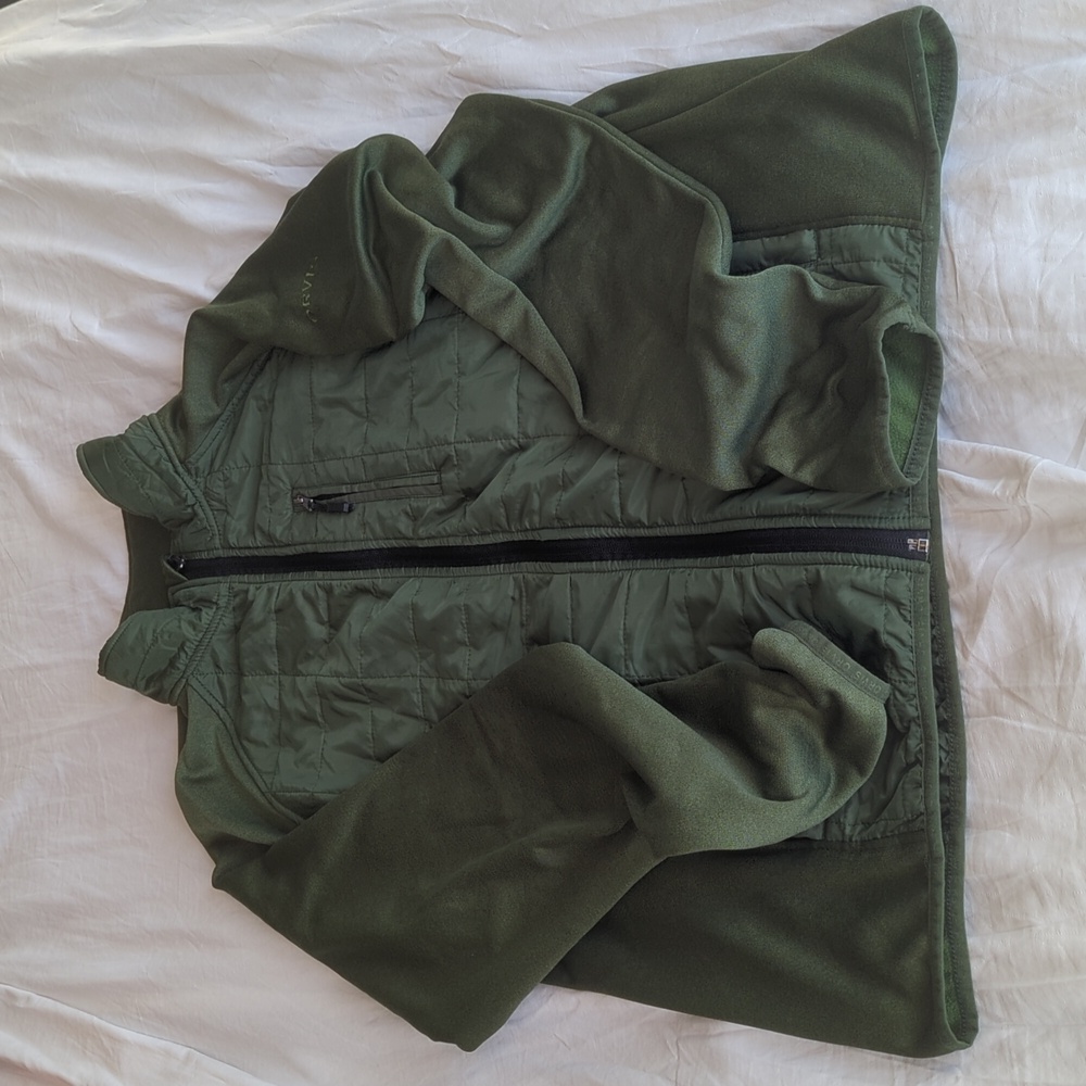 Orvis Men's Mixed Media Hybrid Jacket | Olive Green Quilted Full Zip Fleeceode